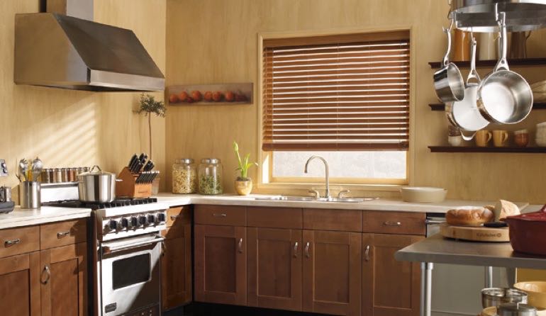New Brunswick kitchen faux wood blinds.